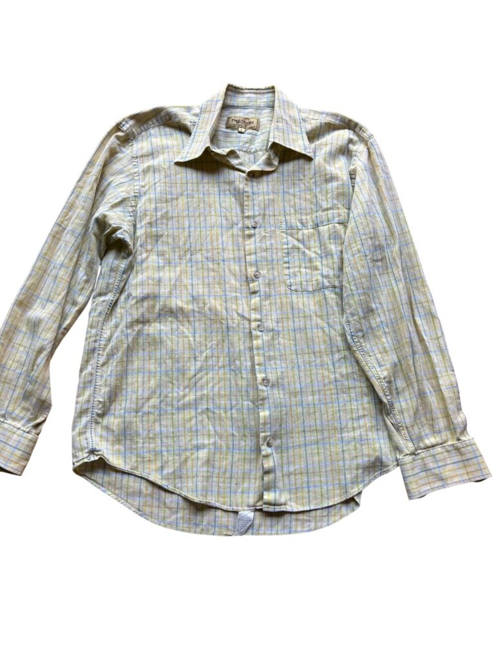 Paul Stuart Size L Yellow Green Plaid 100% Cotton Long Sleeve Button-Down Shirt